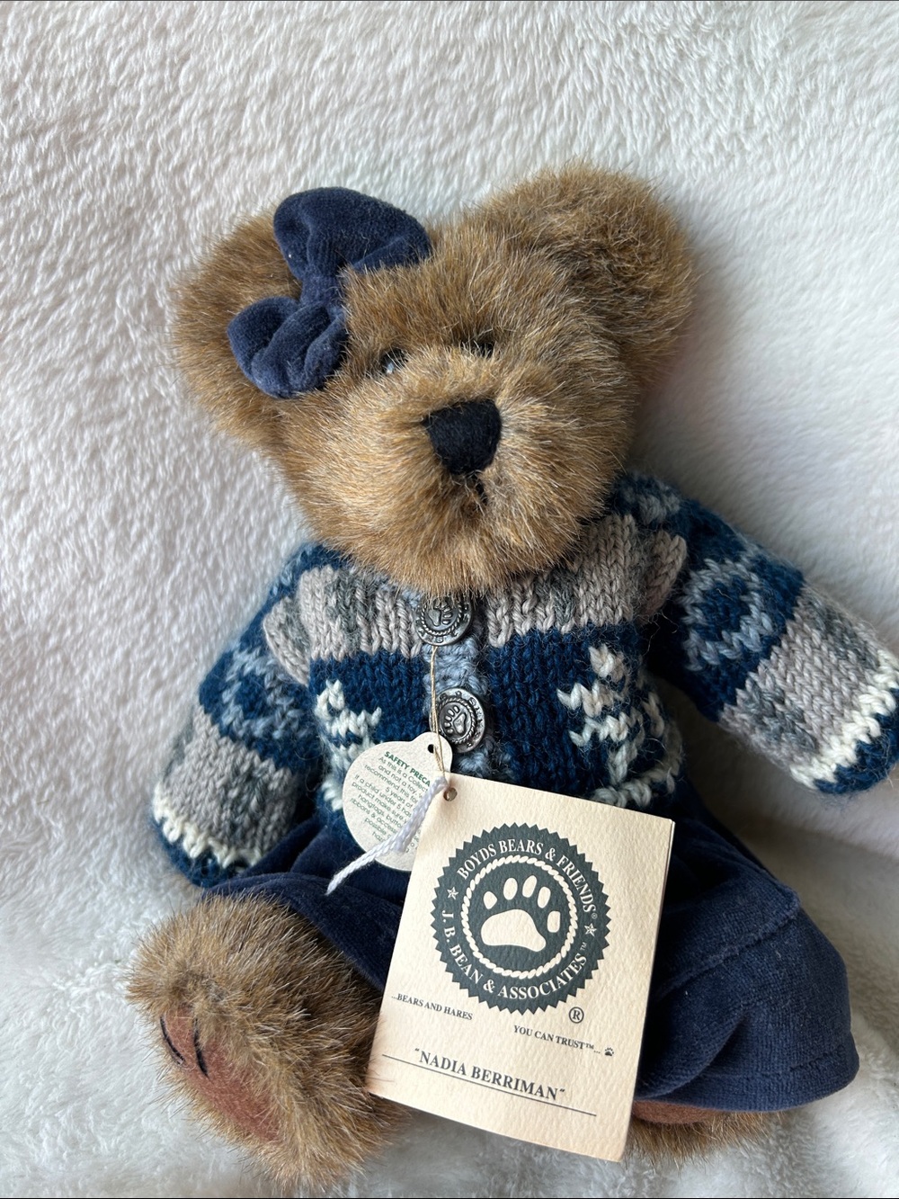 Vintage Boyds Bears Nadia Berriman Plush Bear in Blue Sweater 10”